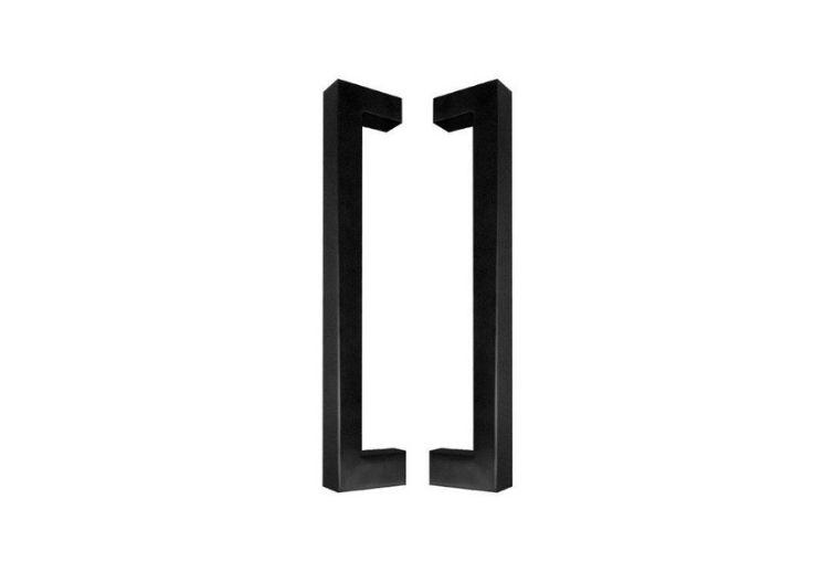 Deurgreep U90°K01 20/20 - inox AISI 304 gelakt RAL 9005 structuur - paar - standaardmaat - asmaat 700 mm